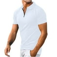 thumbnail image 2 of MIUOWANP Men's Pullover Shirts Short Sleeve Solid Color Business Casual Zipper Lapel Short Sleeve Blouse Size XXXL(14)White, 2 of 6