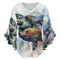 thumbnail image 5 of Turtle Swimming Women's V-Neck Blouse With 3/4 Ruffled Bell Sleeves Casual Top Ladies Blouses, 5 of 7