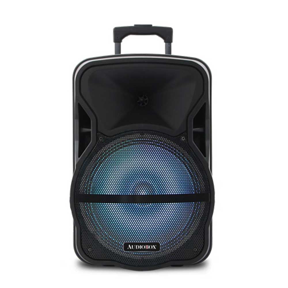Audiobox ABX-12S 12" Portable Bluetooth PA Speaker w/Stand & Mic, USB, TF, FM, AUX, 1/4" Mic Jack, Rechargeable Battery, Trolley Handle & Wheels, Perfect for DJ, Parties, & Events