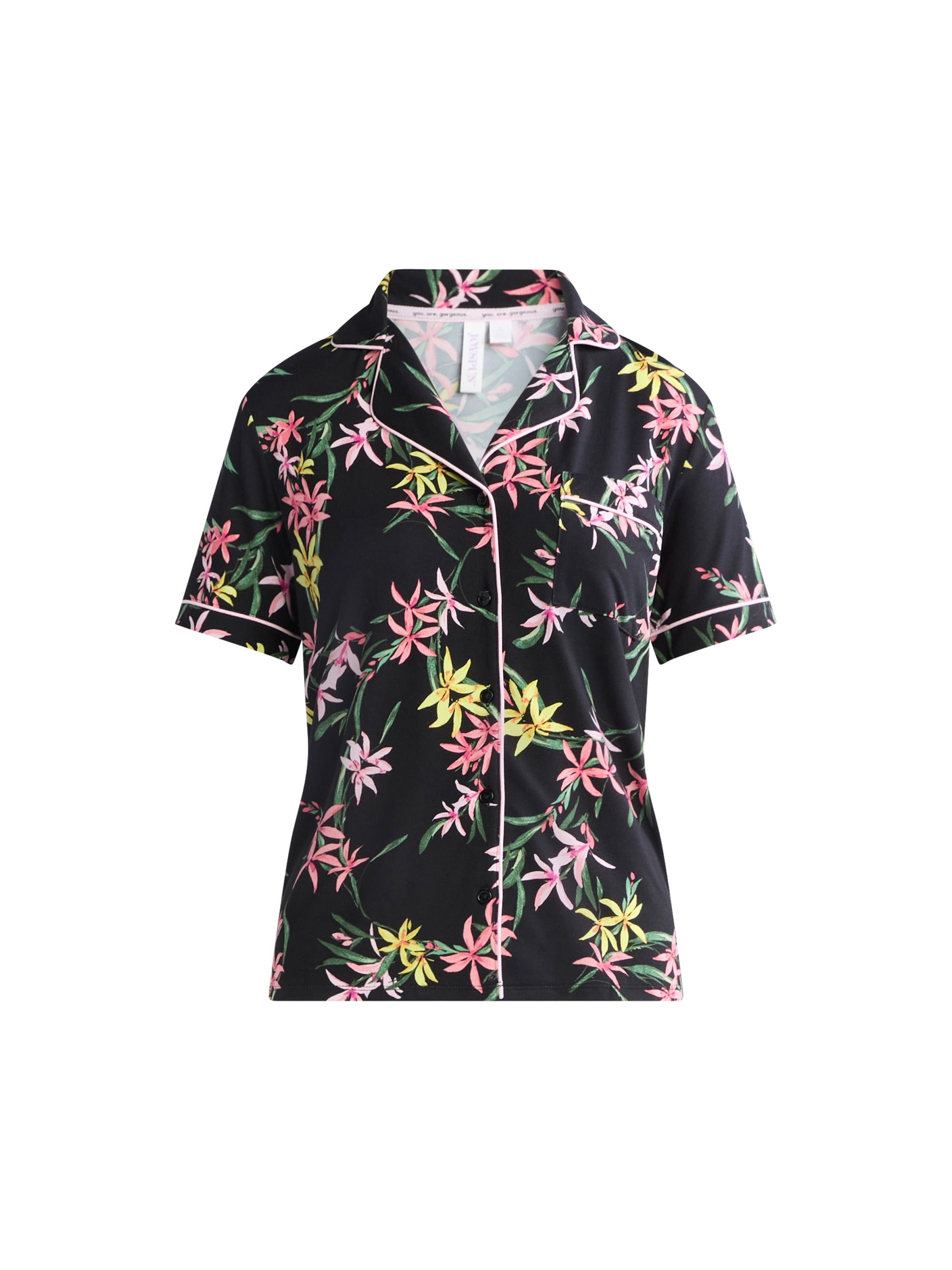 Joyspun Women's Dreamy Soft Collection Notch Collar Short Sleeve Knit Top & Capri Pajama Set, 2-Piece, Sizes XS-3X