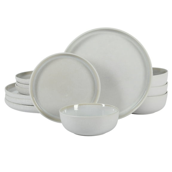 Gibson Elite Tahoe Sunset 12 Piece Stoneware Reactive Glaze (Service for 4) Ceramic Plates and Bowls Dinnerware Set - Cream White