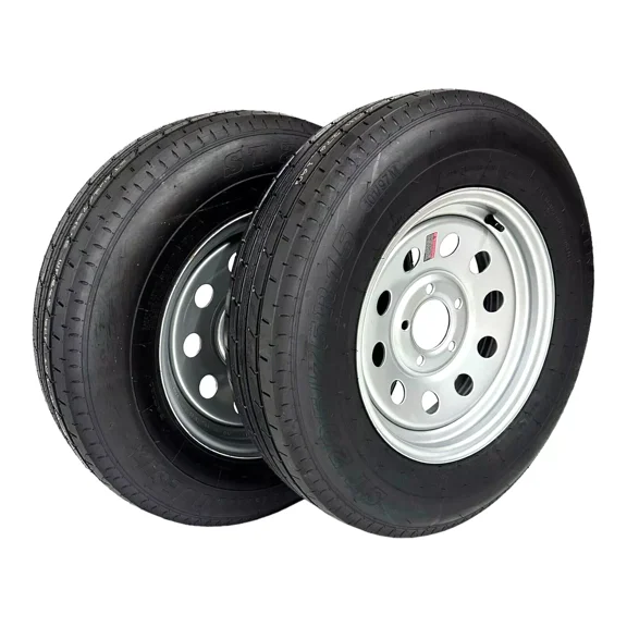 2-Pack Trailer Tire on Rim ST205/75R15 TrailQuest LRC 6 Ply Radial 5 Lug Silver Modular Wheel 5X4.5" Bolt Pattern