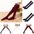 thumbnail image 4 of 1 Pair Women Solid Over Knee High Socks Solid Spring Autumn High Spring Autumn Winter Warm Knit Soft Thigh High Long Stockings, 4 of 7