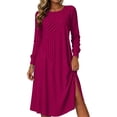 thumbnail image 2 of Omexry Work Dresses for Women Women's Fashion And Leisure Splicing Long Sleeve Round Neck Loose And Comfortable Dress, 2 of 7