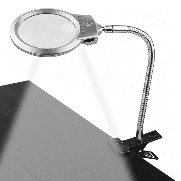 Magnifying Glass with  Light and Stand, 2.25x & 5x Hands-Free Clip-On for Reading Repair Crafts