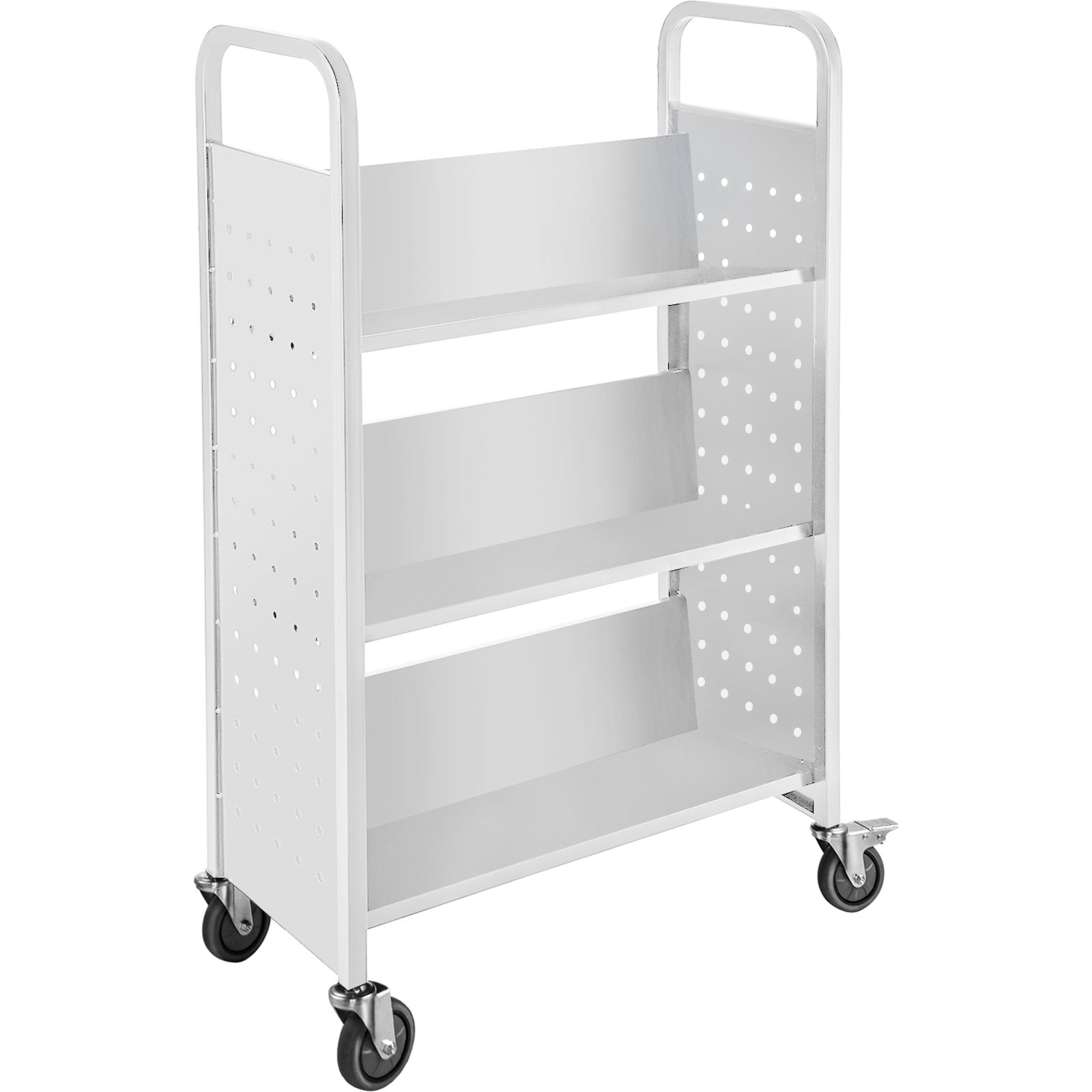 VEVOR Library Book Cart, White, 200 lbs Capacity, Rolling Library Cart