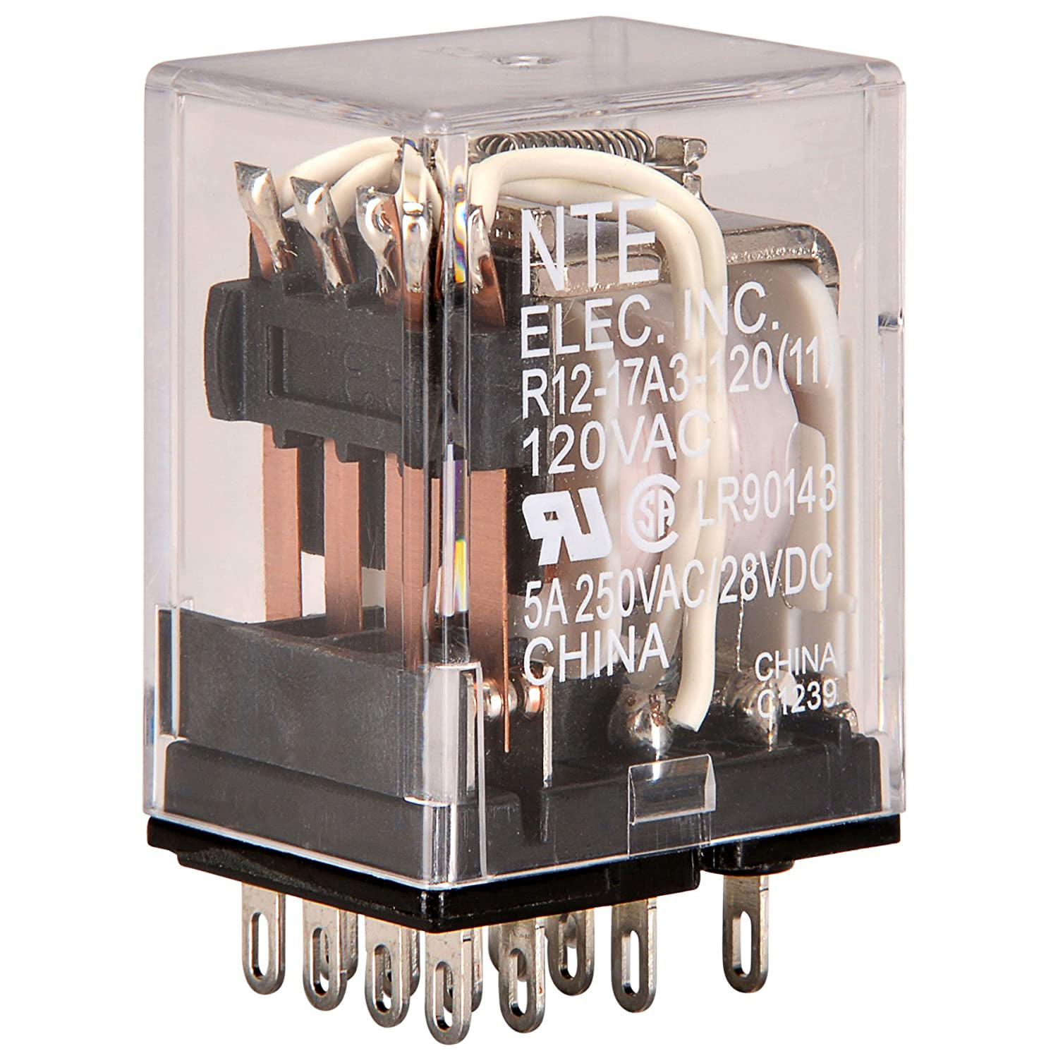 5 Amp 4PDT Contact Arrangement NTE Electronics R12-17A3-24 Series R12 General Purpose AC Relay 24 VAC 