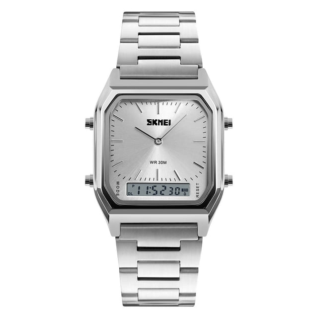 Waterproof Steel Bracelet Watch Analog Digital Display Octagonal Design 30M Water Resist Multi Function Decor for Daily Wear Semi Formal Occasion Office Everyday Timekeeping Casual Use