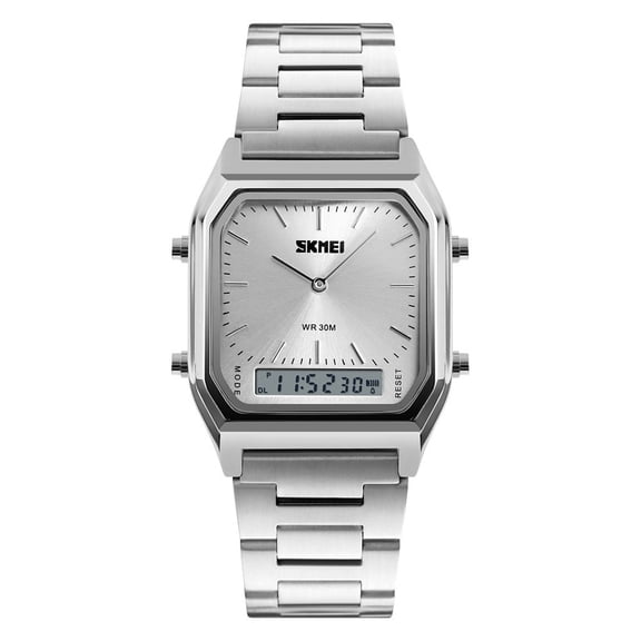 Waterproof Analog-Digital Watch with Stainless Steel Bracelet, Multi-Function Smart Features, WR 30M Water Resistance, for Everyday and Semi-Formal Wear