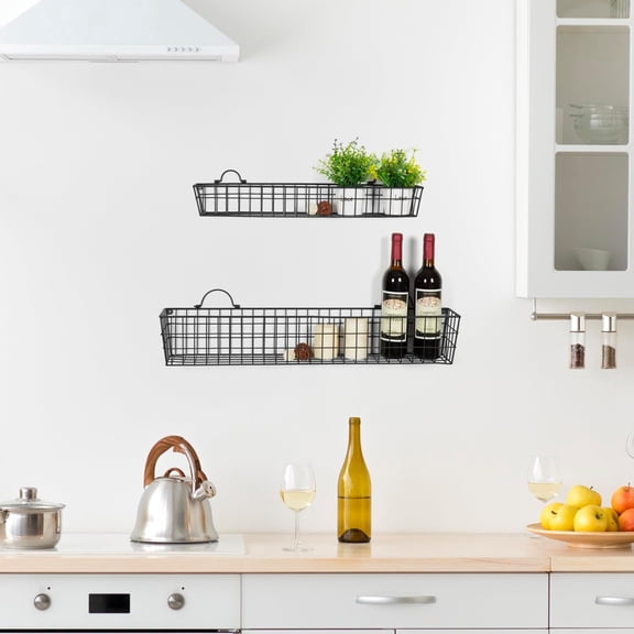 2pcs 30-Inch Wire Baskets for Storage and Organization, Rustic Black Wall Mounted Metal Display Racks