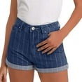 thumbnail image 4 of ERkkoi High Waisted Jean Shorts Womens Denim Shorts Striped Flanging Out Manual Hole Cowboy Rolled Summer Womens Shorts Jean Dark Blue L, 4 of 4