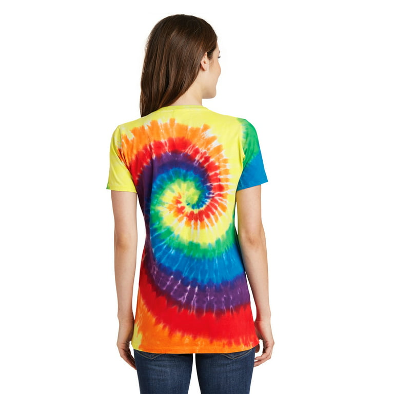 Port & Company Ladies Tie Dye V Neck Tee-S (Rainbow) - Walmart.com