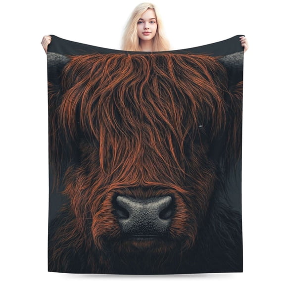 Moody Highland Cow Blanket Dark Rustic Portrait Soft Flannel Fleece Blanket Western Lodge Decor for Sofa Travel Home Decor 50x40