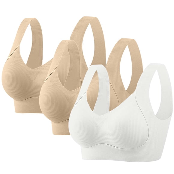 HongQid 3PCS No Underwire Comfortable Seamless Full-Coverage Wireless Bra for Women, Plus Sized Soft Support
