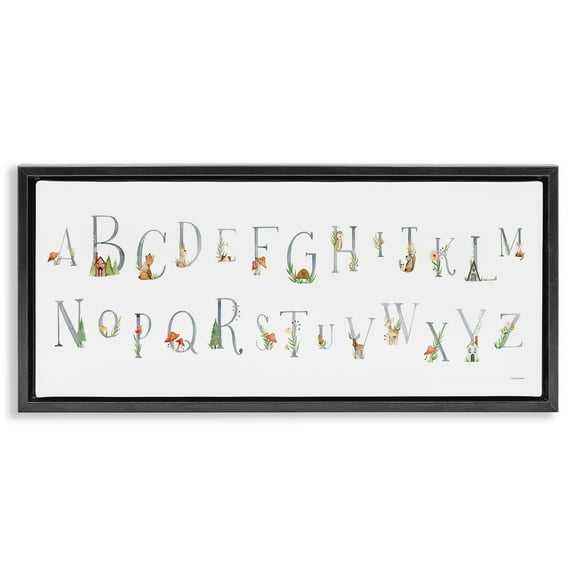 Stupell Industries Country Cottage Alphabet Town & City Painting Black Floater Framed Art Print Wall Art, 25 x 11
