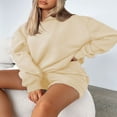 thumbnail image 3 of PENGXIANG Casual Solid Color Hooded Sweatshirt and Loose Shorts Set for Women, 3 of 9