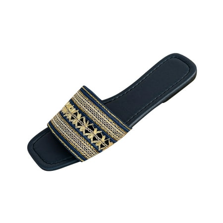 

TUOBARR Beach Slippers for Women New Summer Flats Casual Versatile Beach Sandals Women s Open Toe Slippers Navy