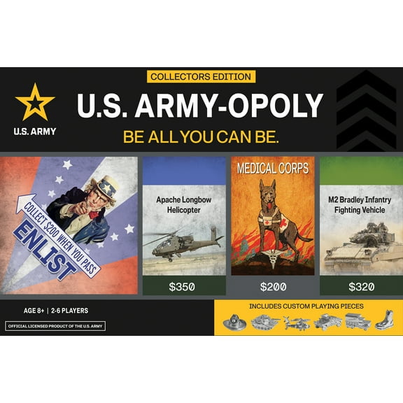 MasterPieces U.S. Army Opoly Board Game - Military Tanks, Collectible Tokens, Ages 8 , 2-6 Players