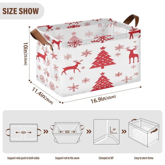 BZSMCE Collapsible Fabric Cube Storage Bins Red Christmas Pattern Design Pattern Storage Box