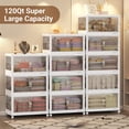 thumbnail image 4 of Broview 90Gal Stackable Storage Bins with 3x Lids, Front and Side Open Doors, Collapsible Closet Organizer and Storage Cabinet, Plastic Folding Box with Wheel Drawer for Home Office, 3Pack White, 4 of 10