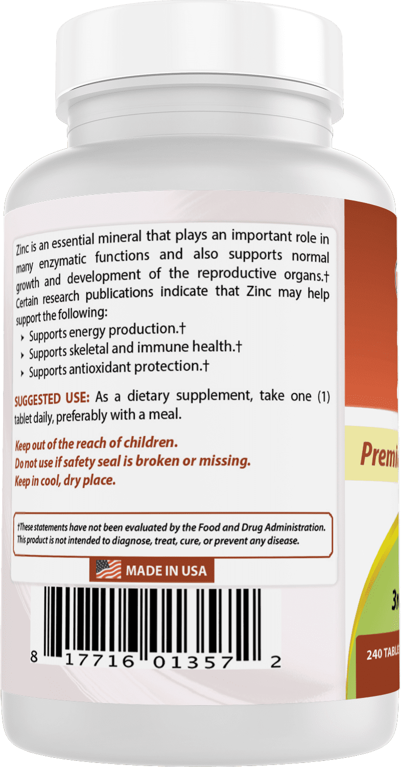 3 Pack Best Naturals Zinc 50 mg 240 Tablets