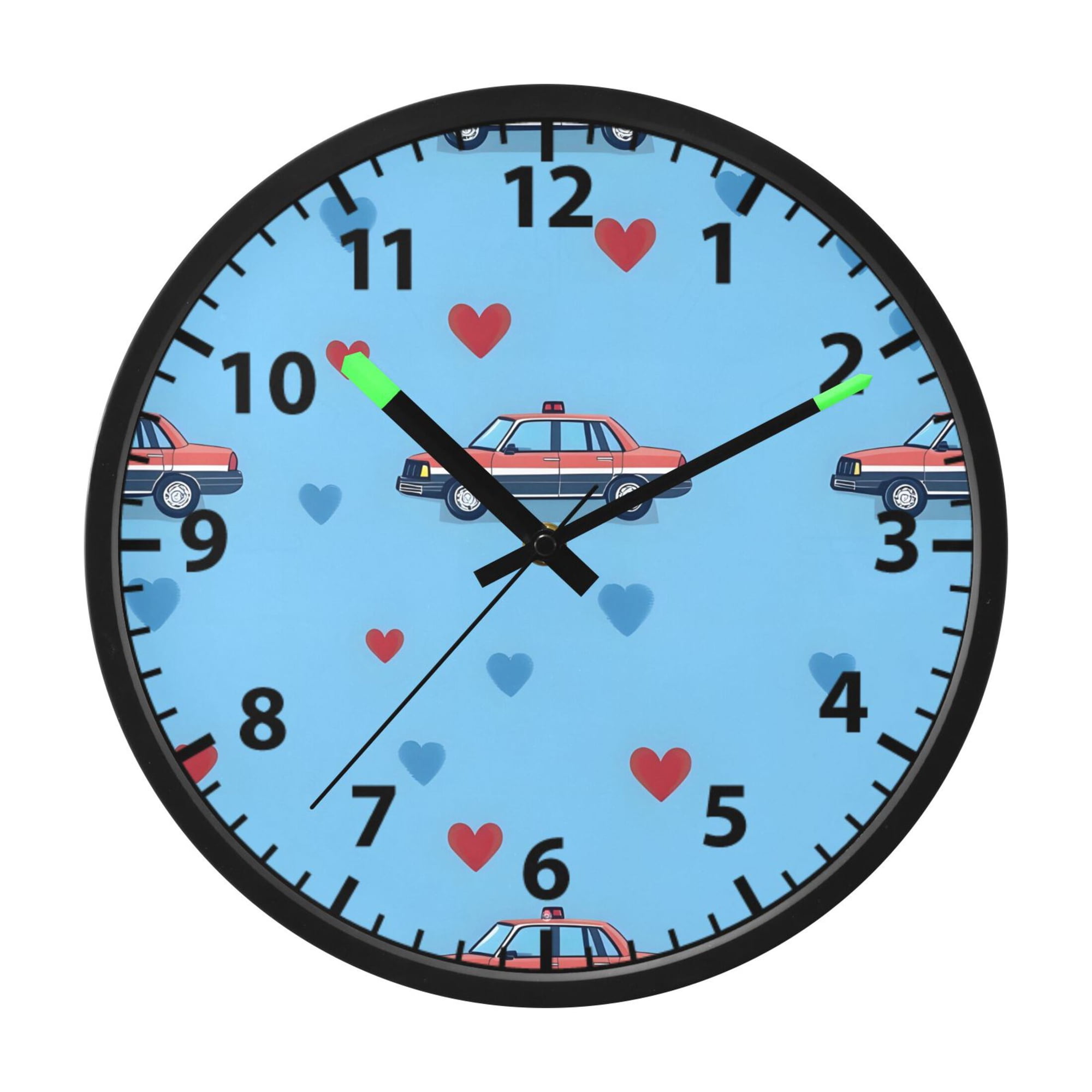 Police Cars Pattern Wall Clock 12 Inch Voice Activated Night Light Silent Non Ticking