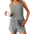 thumbnail image 2 of MGDXOX Womens Pajama Sets 2 Piece Ribbed Knit V Neck Tank Tops Drawstring Lounge Shorts Sleepwear Lounge Sets Outfits Gray S, 2 of 6