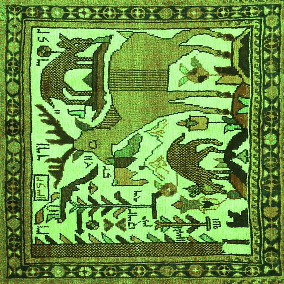 Ahgly Company Indoor Square Animal Green Traditional Area Rugs, 8' Square