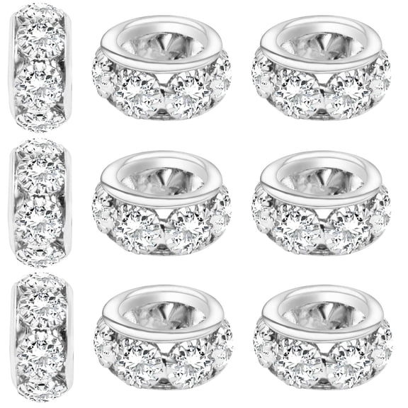 40pcs 12mm Large Hole Rhinestone European Beads, Crystal Rondelle Spacer Beads Round Loose Beads for Snake Chain Bracelet DIY Jewelry Making, Hole: 8mm