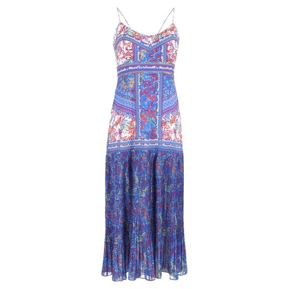 Pre-Owned Saloni Printed Pleated Midi Dress in Multicolor Polyester