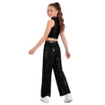 thumbnail image 5 of AOCHANG Girls Shiny Sequin Pants Dance Outfit with Mock Neck Metallic Crop Tops Jazz Hip Hop Disco Dancewear Black 10, 5 of 6