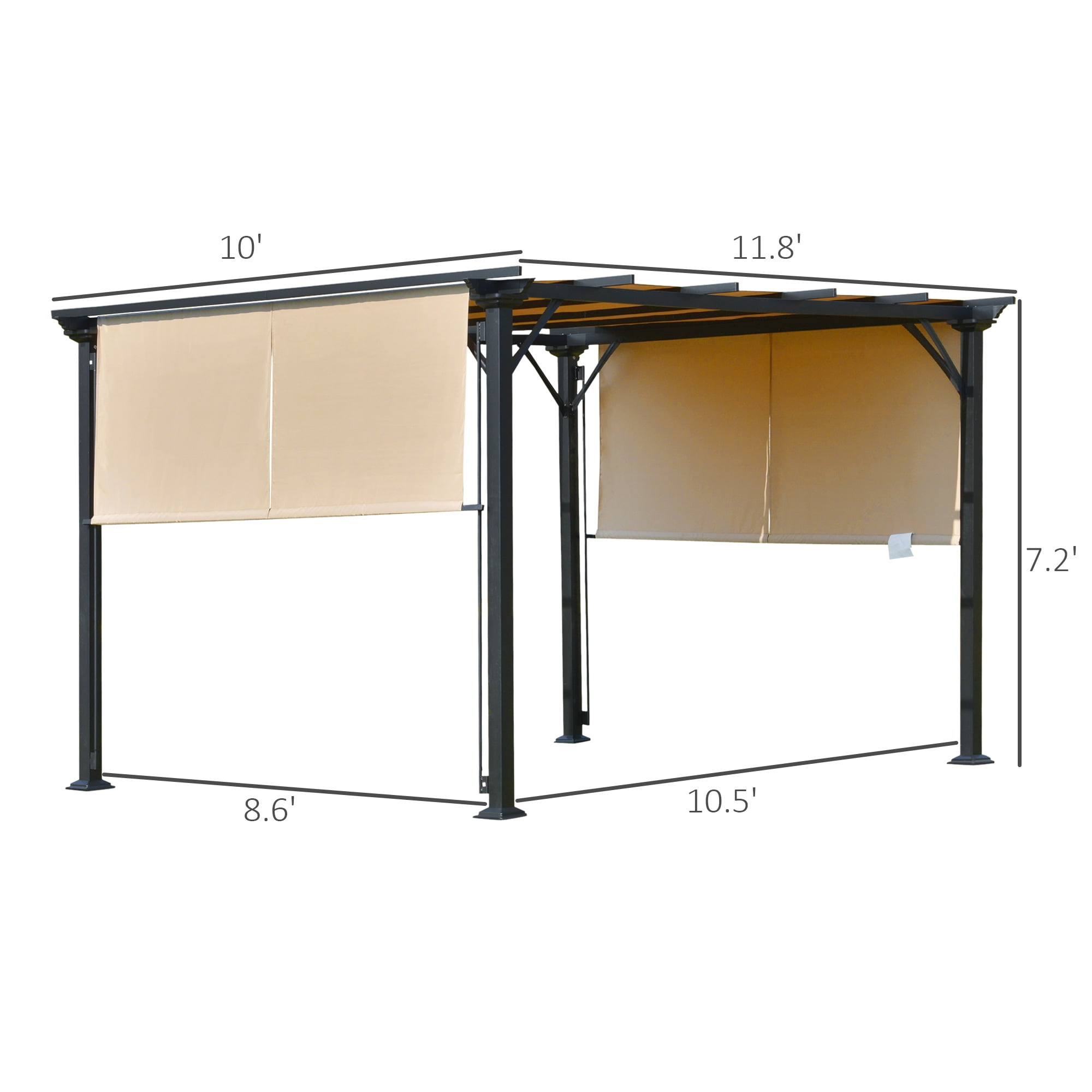 Outsunny 10' x 10' Outdoor Retractable Pergola Canopy with Sun Shade Unique  Design Canopy Patio Metal Shelter for Garden Porch Beach 