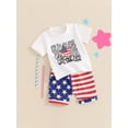 thumbnail image 3 of Nygoyerh Toddler Baby Boys 4th of July Shorts Sets Short Sleeve Letter Print T-shirt Tops with Stars Stripes Shorts 2Pcs Outfits Infant Casual Summer Outfits 0-3 Years, 3 of 9