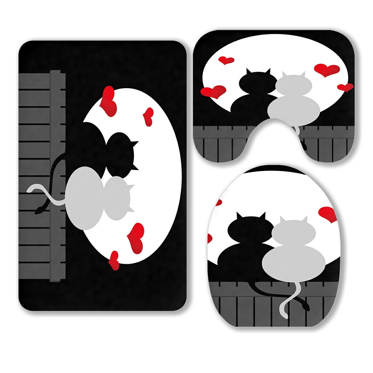 ABPHQTO Couple Cats Moonlight Valentines Day 3 Piece Bathroom Rugs Set Bath Rug Contour Mat and Toilet Lid Cover