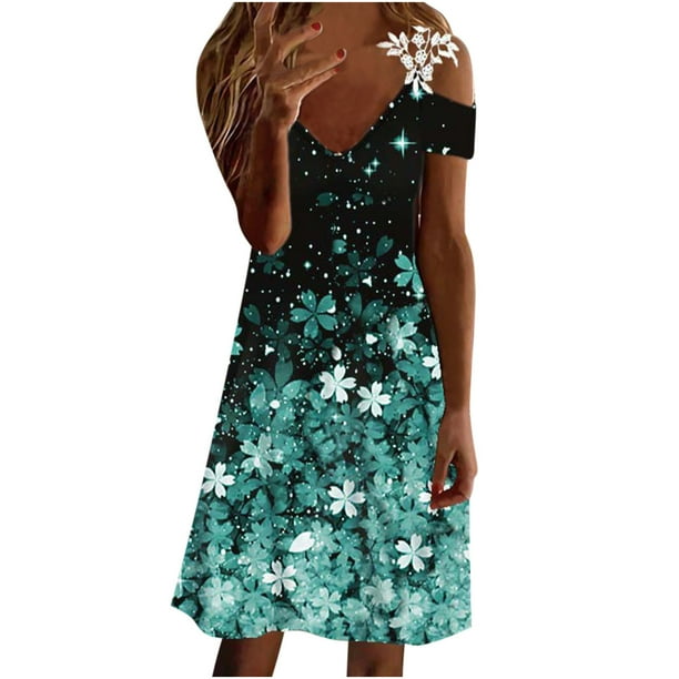 Vestidos Para Mujer Odeerbi Vestido con Hombros Descubiertos casual Adelgazante cuello en V Manga Corta Encaje