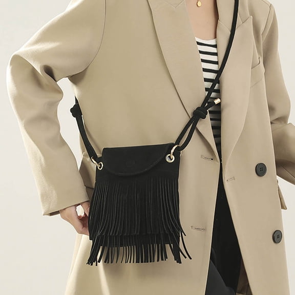 Women’s Fringe Messenger Bag Crossbody Tassel Shoulder Bags Valentines Gift for Her Color Black Size One Size