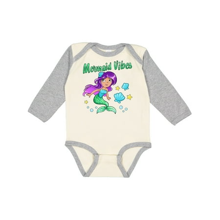 

Inktastic Mermaid Vibes- cute mermaid with green tail Gift Baby Girl Long Sleeve Bodysuit