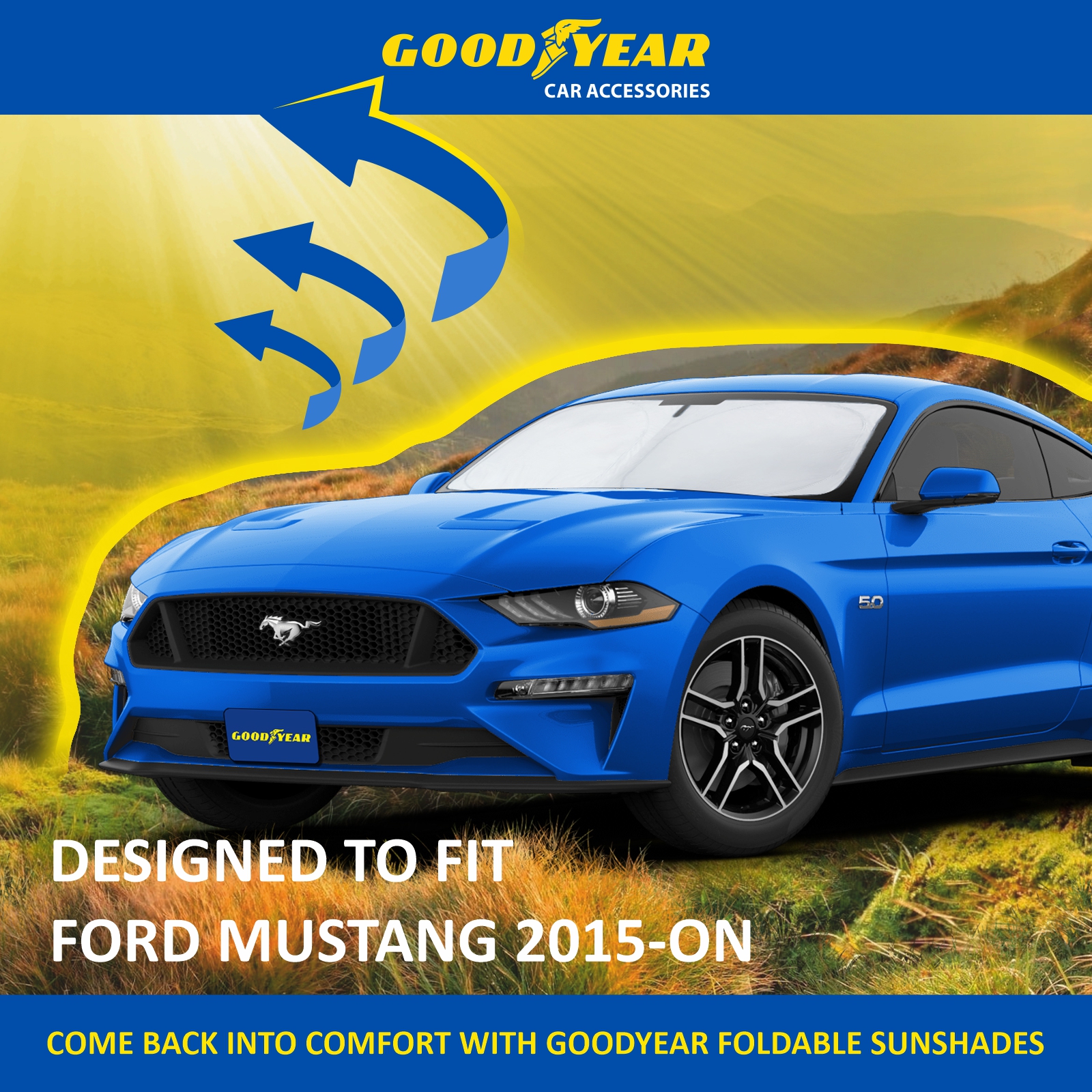 Goodyear Foldable Windshield Sun Shade for Ford Mustang 2015-2023, Custom-Fit Car Windshield Cover,Car Sunshade,UV Protection,Vehicle Sun Protector,Auto Car Window Shades for Front Window - GY008290 - image 5 of 7
