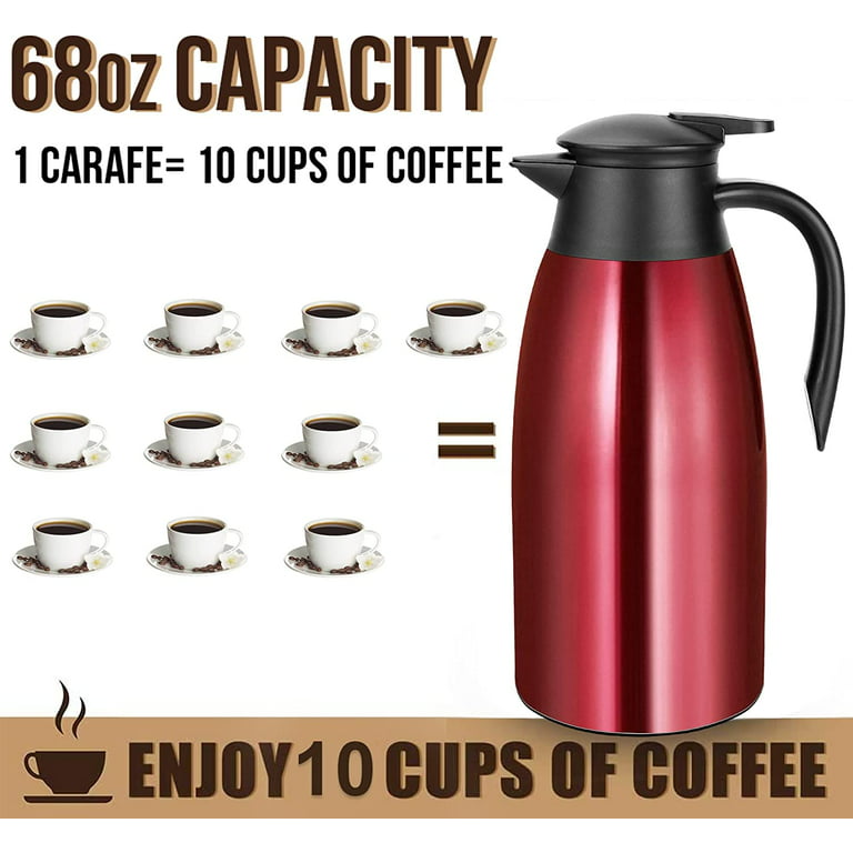 Thermal Coffee Carafe 68oz / 2L - 24 Hours Hot Beverage Dispenser,  Insulated Stainless Steel Water Coffee Urn, Coffee Carafes For Keeping Hot  Coffee