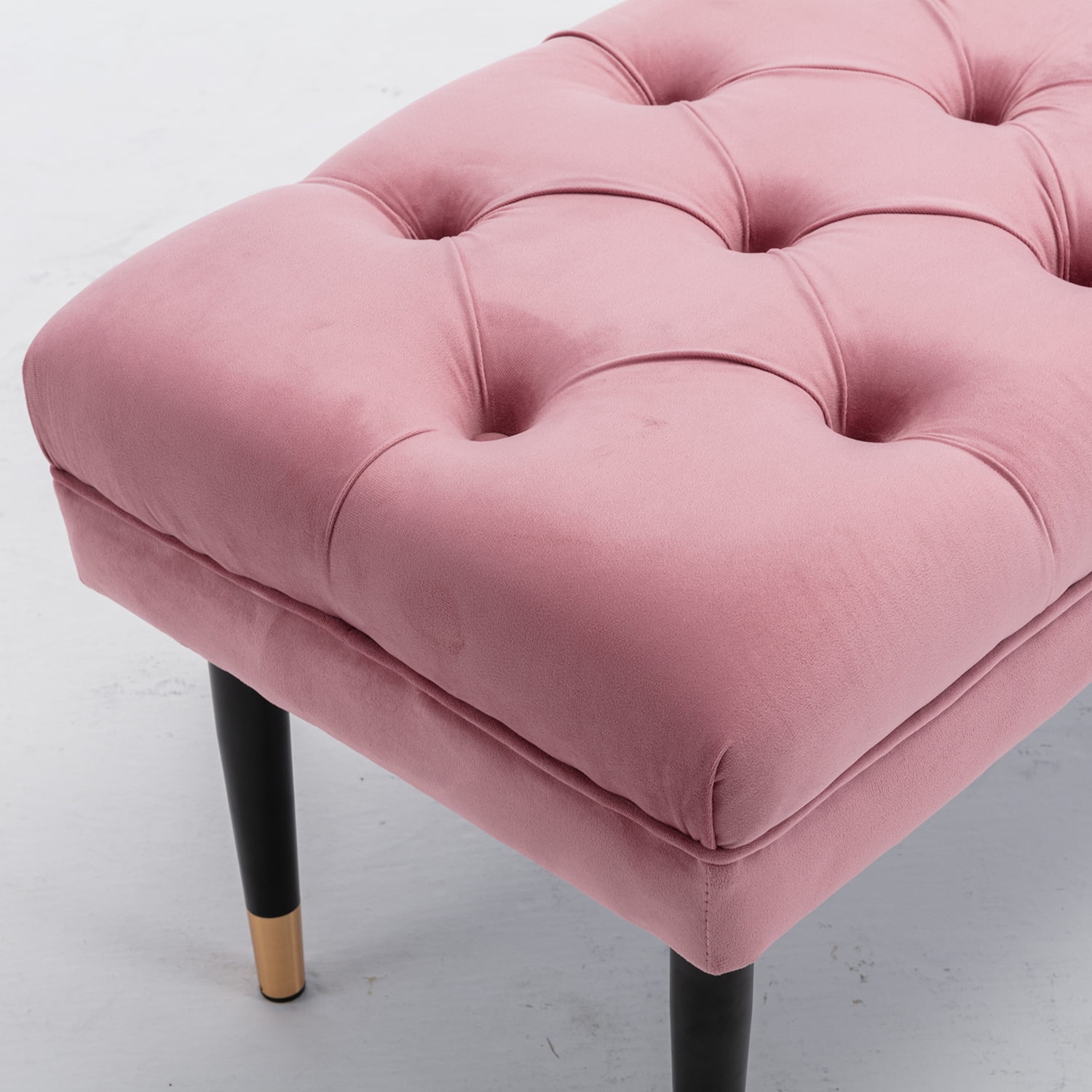 Kadyn Fabric Bench, Modern Velvet Button Ottoman for Living Room Entryway, Upholstered Bench with Metal Legs, Pink Kadyn Fabric Bench, Modern Velvet Button Ottoman for Living Room Entryway, Upholstered Bench with Metal Legs, Pink