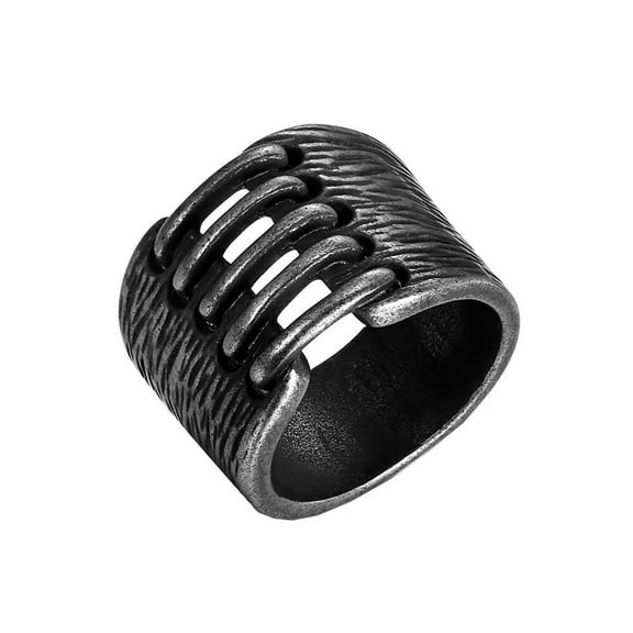 HIJONES Unisex Vintage Cracks Punk Gothic Ring for Men Women Personalized Stainless Steel Hip Hop Ring Band Finger Jewelry Size 7