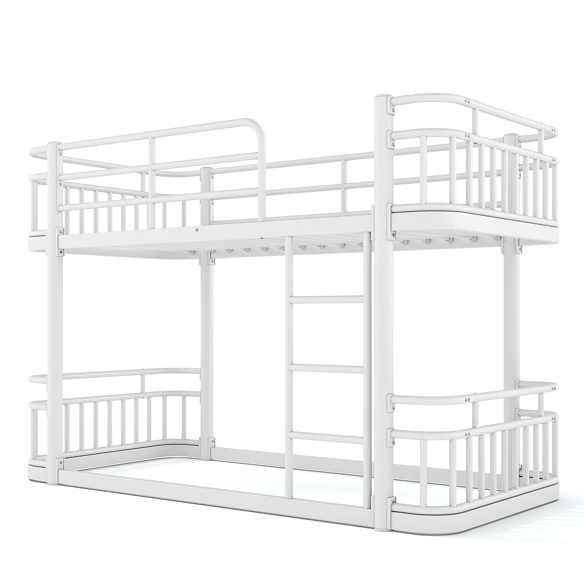 Leumius Twin XL over Twin XL Bunk Bed Frame with Ladders & Guardrails, Upgraded Round-Pipe Metal Frame, Stylish & Versatile for Any Room,White