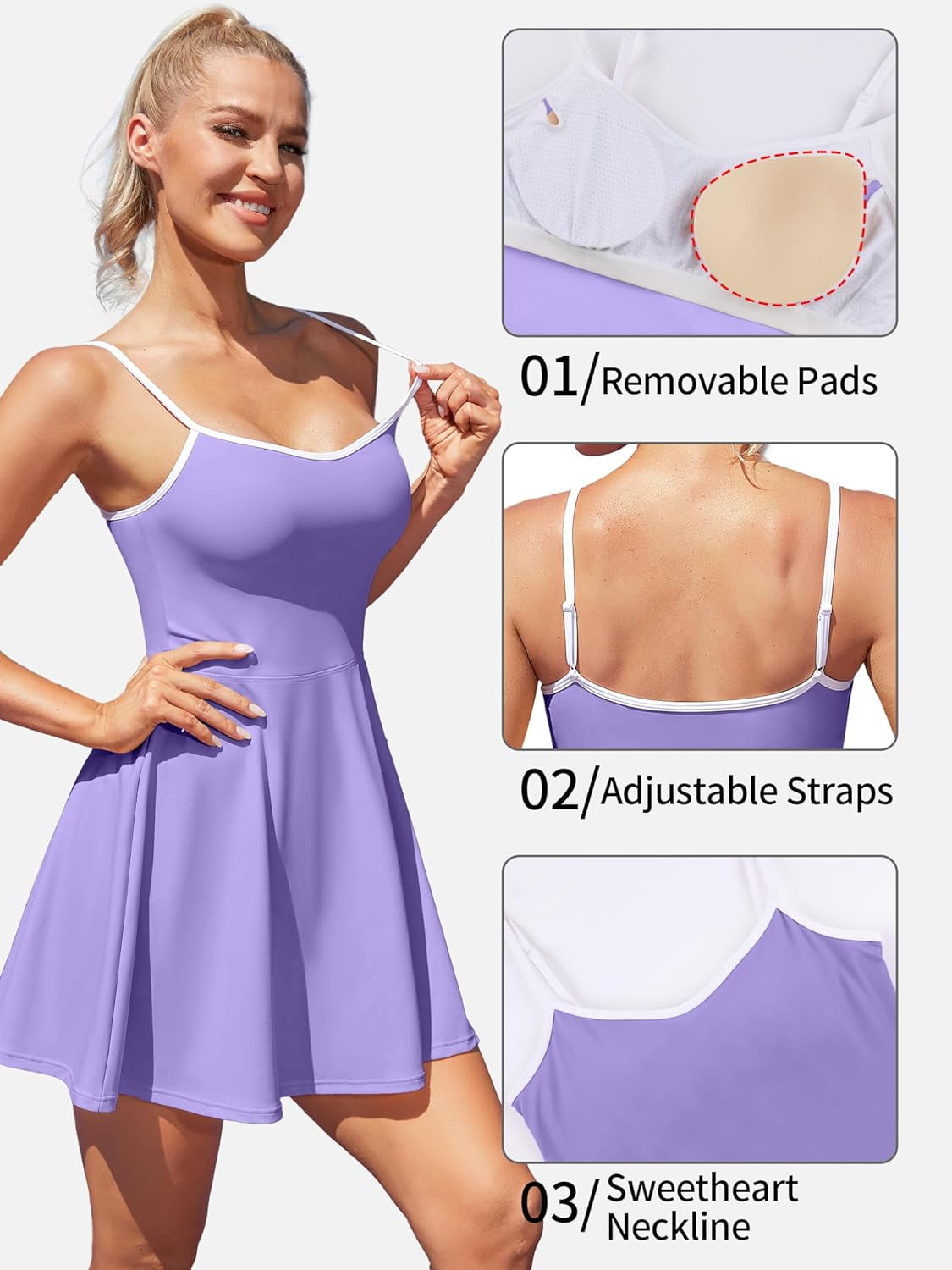 ALove Womens Tennis Outfit Sports Dress with Shorts Tennis Dress Workout Adjustable Exercise Workout Athletic Golf Exercise Dress
