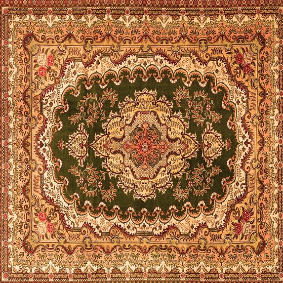 Ahgly Company Indoor Square Medallion Orange Traditional Area Rugs, 5' Square