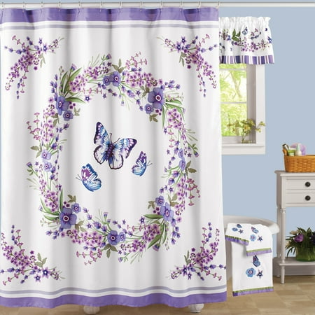 Collections Etc Lavender Floral Butterfly Bathroom Shower Curtain
