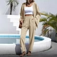 thumbnail image 2 of YUGYXL Women 2 Piece Tracksuits Outfits Loungewear Sets Solid Linen Loose Cardigan Suits and Elastic Waist Pants Casual Suit Beige S, 2 of 6