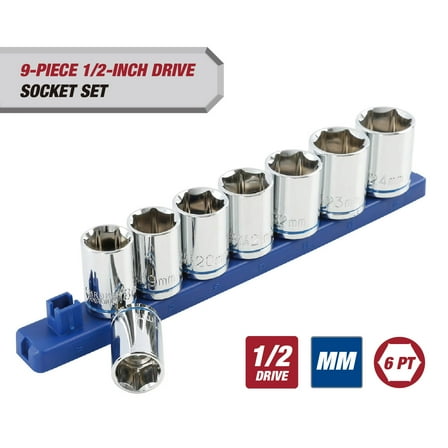 Hyper Tough 9-Piece 1/2-inch mm, Standard Socket Set