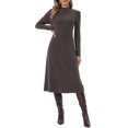thumbnail image 2 of INSPIRE CHIC Ribbed Knitted Midi Dress for Womens Mock Neck Casual Long Sleeve Sweater Dresses S Brown, 2 of 6