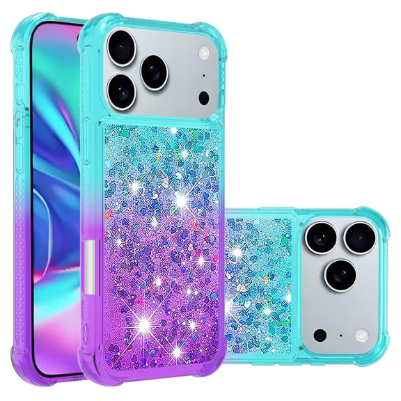 Phone Case for iPhone 18 Pro / iPhone 17 Pro Cover Sparkle Glitter Liquid Quicksand Shockproof Soft Silicone TPU Protective Case, Blue-purple