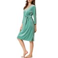 thumbnail image 4 of INSPIRE CHIC Women's Pajama V Neck with Belt Tie Long Sleeve Nightgown Soft Lounge Midi Sleep Dress XS Light Green, 4 of 6